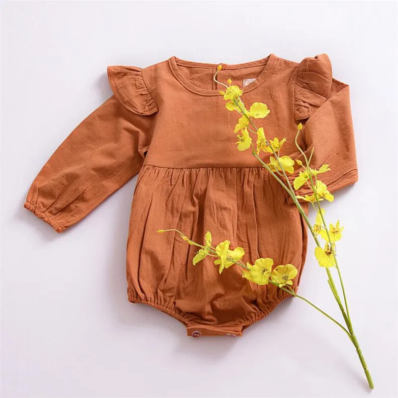 Хлопок Детский комбинезон Одежда для новорожденных девочек комбинезоны с рукавами-крылышками Осенние Комбинезоны одежда для малышей 9 12 18 24 месяцев