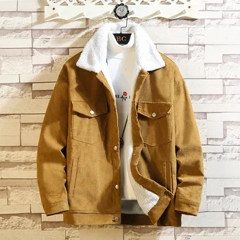

2019 Winter Lamb Wool Coat Man Increase Fertilizer Enlarge Code Solid Color Cotton Winter Clothes Increase Down Keep Warm Loose