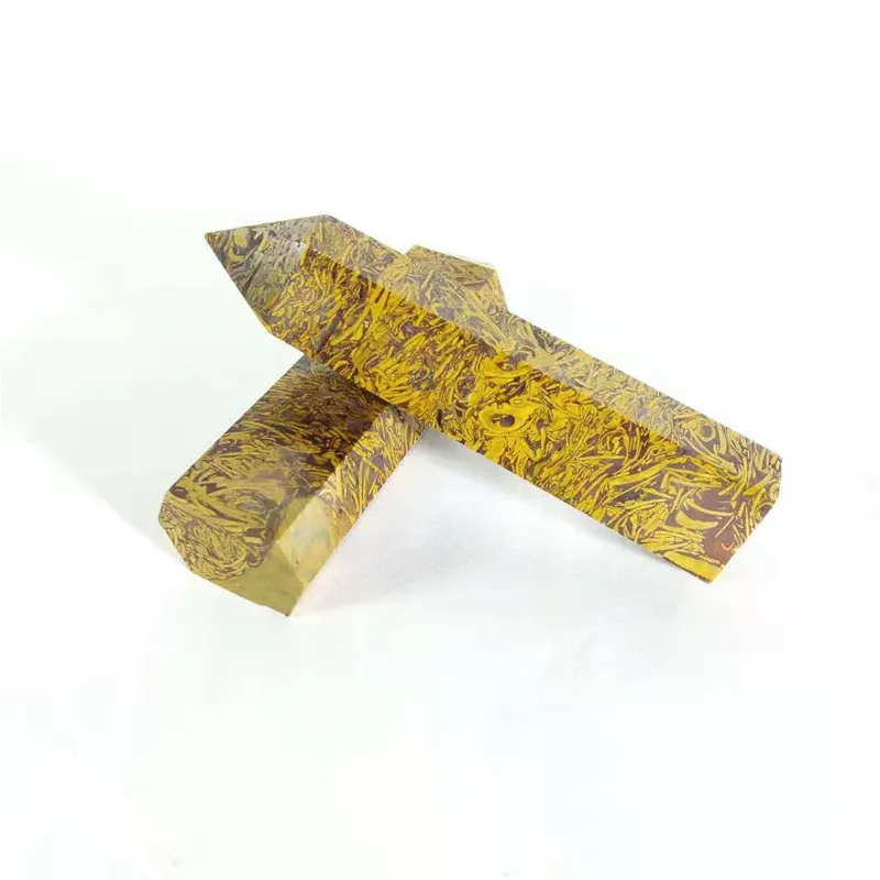 

7 Chakra Natural Golden Silk Jade quartz Obelisk Healing Point crystal Wand for home decorative
