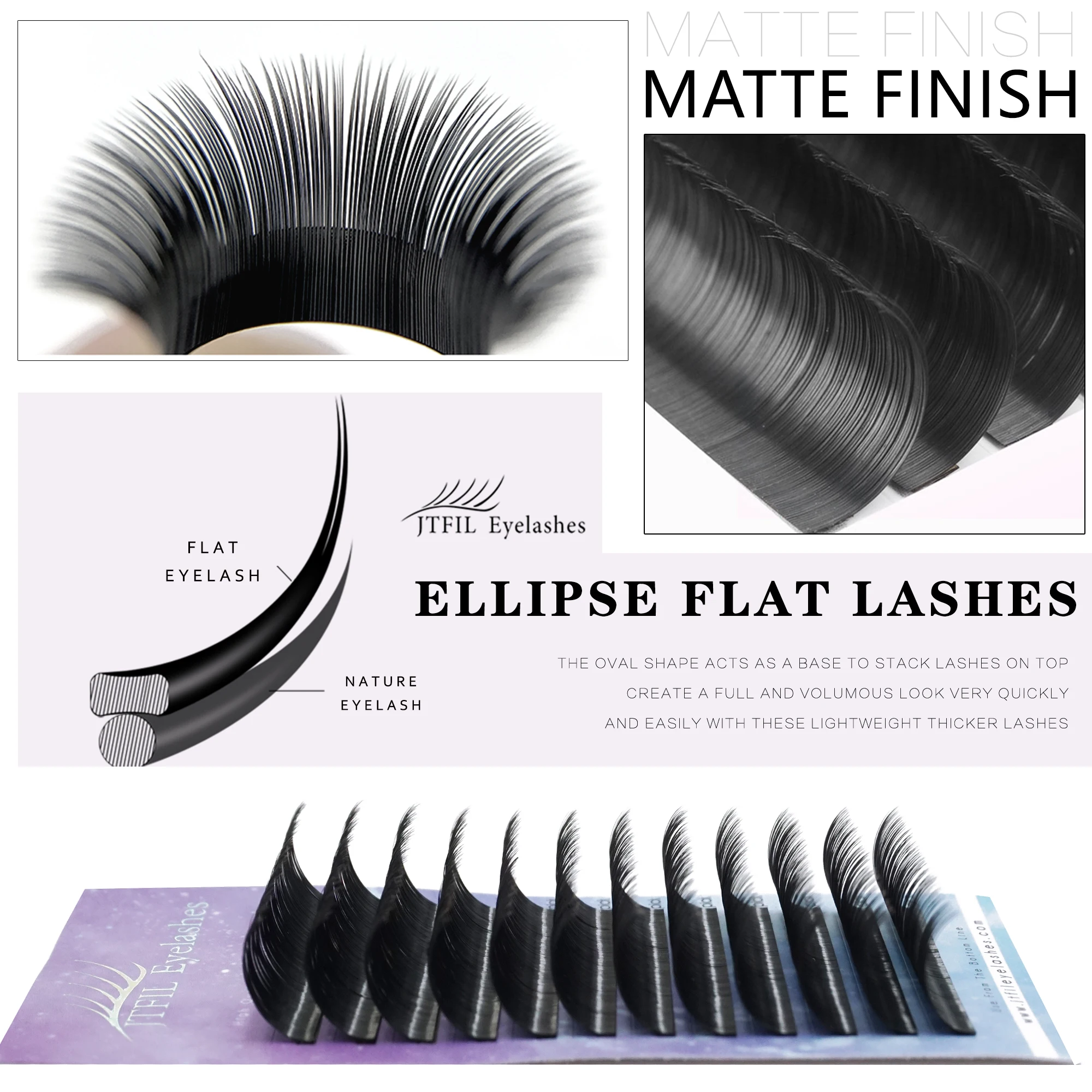 

JTFIL Flat Lashes Extension For Professionals Ellipse Flat Lash Split Tip profession Soft Silk Flat Eyelash J/B/C/D Curl