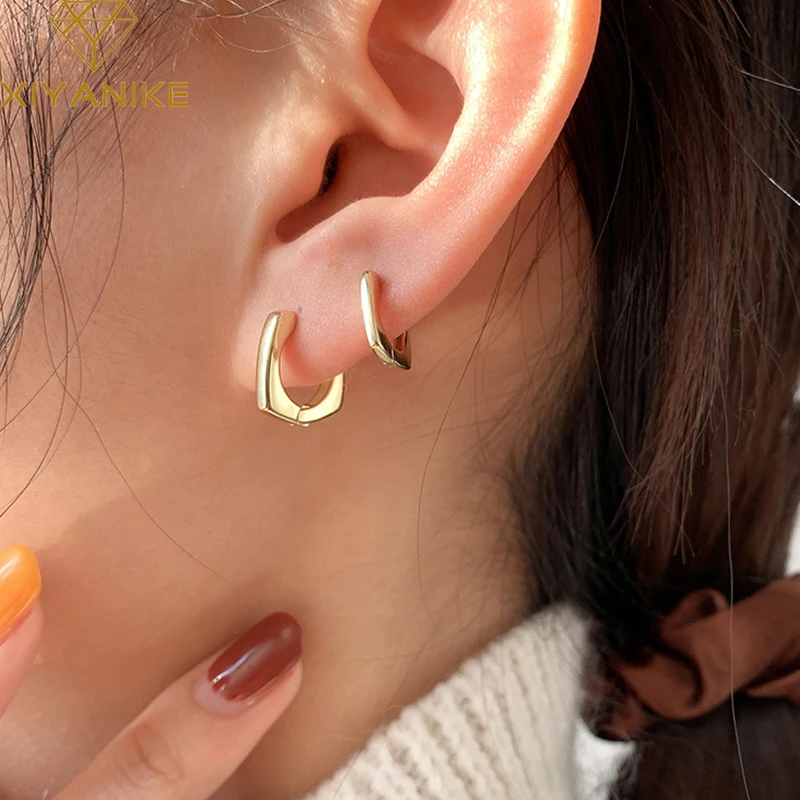 Remisión Escrutinio Oculto XIYANIKE pendientes cuadrados geométricos de Color plateado para mujer, dos  tamaños, joyería francesa romántica hecha a mano, regalos para parejas| Pendientes de aro| - AliExpress