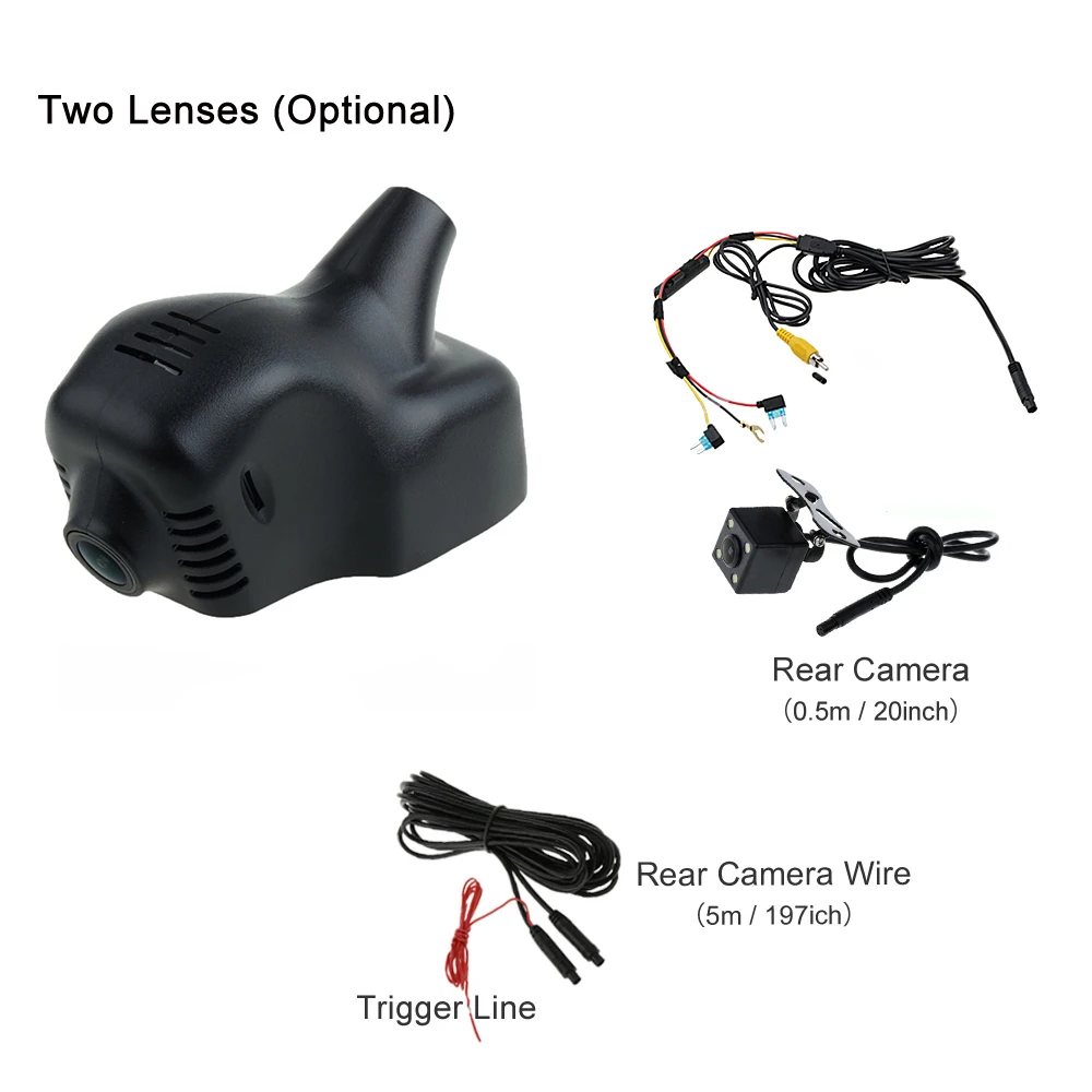 Black Double Camera Автомобильный регистратор DVR видеорегистратор камера Wifi цифровой видеорегистратор для Volkswagen VW Beetle Maggiolino Fusca Jetta Vento Phaeton - Название цвета: Black Double Camera