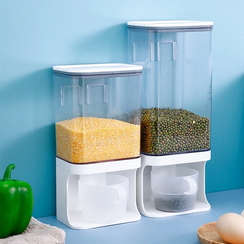 

Kitchen Grain Storage Jar Household Transparent Plastic Food Sealed Large Capacity Moistureproof Pressed Wall Storage Box