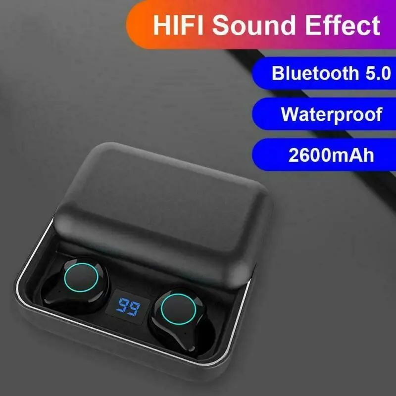V5.0 Bluetooth стерео наушники беспроводные IPX7 водонепроницаемые сенсорные наушники гарнитура 2600 мАч батарея светодиодный дисплей USB чехол для зарядки