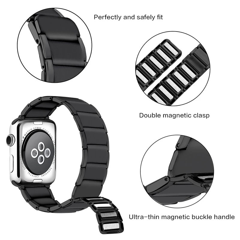 Ремешок для Apple Watch Группа Apple Watch 4 3 2 1 Iwatch Группа 42 мм 44 мм мужской браслет из нержавеющей стали аксессуары для часов черный