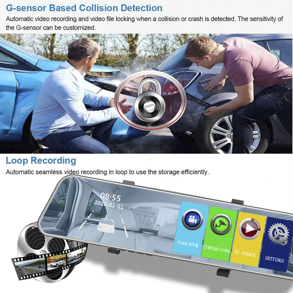 HGDO 5.3" Dual Lens Car DVR Camera Full HD 1080P Video Recorder Rearview DVR Mirror with Rear view Dash cam Auto registrater