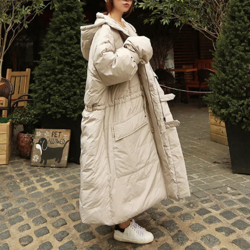 MEVGOHOT/осенне-зимнее женское плотное длинное пальто, теплое, более размеры d, бежевое, с капюшоном, в Корейском стиле, макси-парка, Femme, большие размеры, пальто HD1240