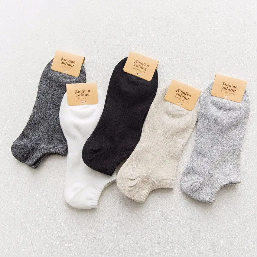 

New AB yarn and thread reinforcement solid color men's corset sports boat socks cotton sweat-absorbent summer socks recommended