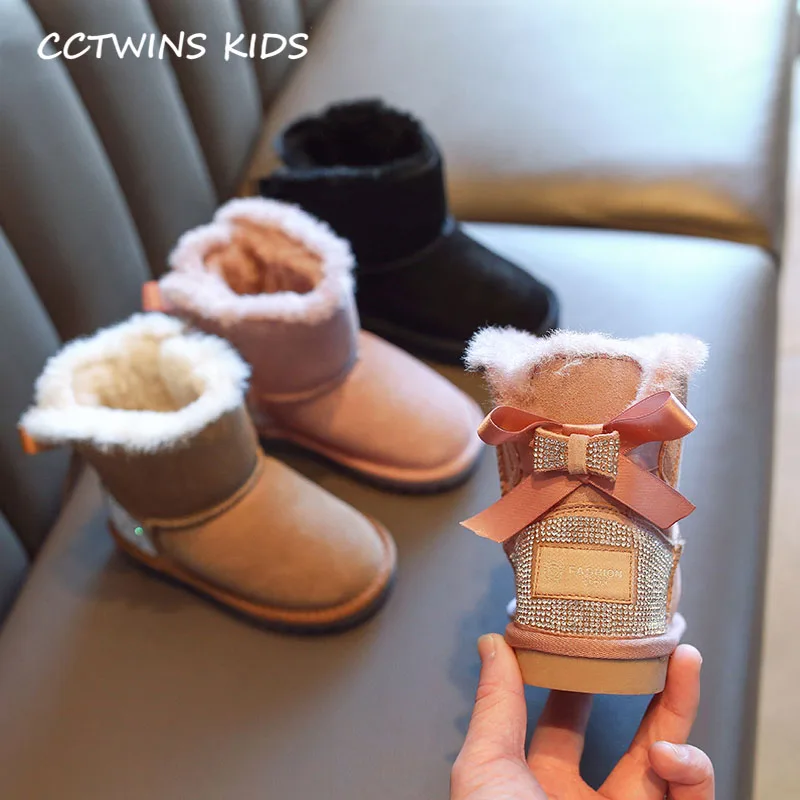 CCTWINS Kids Shoes Winter Children Fashion Rhinestone Snow Boots Girls Genuine Leather Shoes Baby Butterfly Shoes SNB133