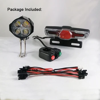 

Electric Bicycle Headlight Rear Tail Light 12W LED Lamp Switch Parts E-Bike
