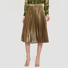 Женская плиссированная юбка на весну-лето, элегантные длинные юбки из золотого бархата для женщин, Высококачественная Однотонная юбка макси для женщин, Falda DR1410