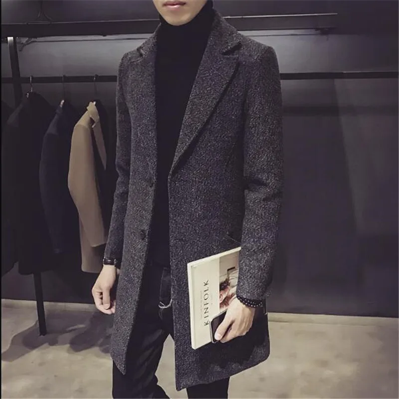 Woolen coat Korean youth slim fit medium long windbreaker men's fashion men's woolen coat