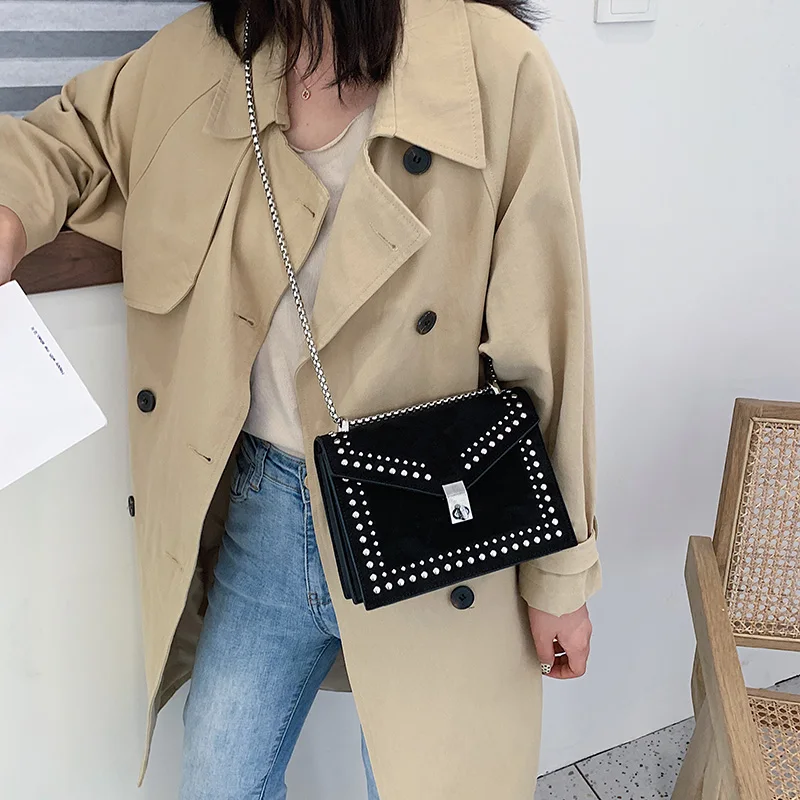 Scrub Leather Brand Designer Shoulder Simple Bags For Women 2021 Chain Rivet Luxury Crossbody Bag Female Fashion Small Handbags