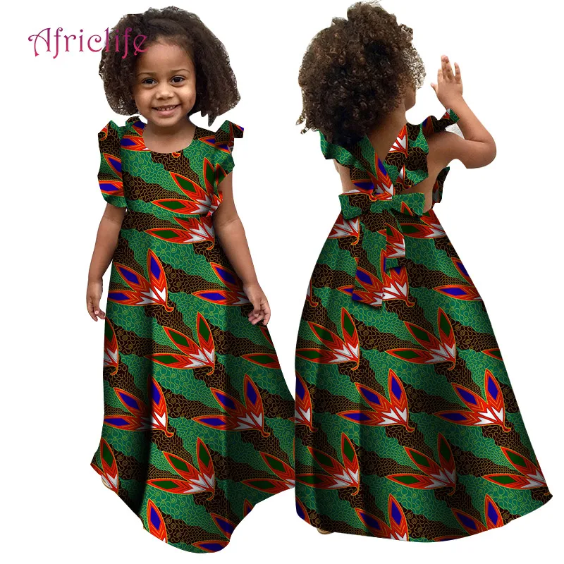 Летнее платье для девочек в африканском стиле; детское традиционное Хлопковое платье с рюшами и рукавами; платье для девочек с принтом в африканском стиле; WYT307
