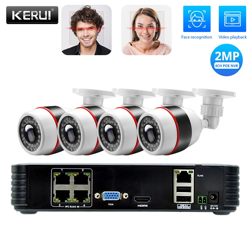 KERUI 4CH POE NVR 1080P 2MP Full HD Camera System Video Recorder Kits Home Security ONVIF CCTV Surv