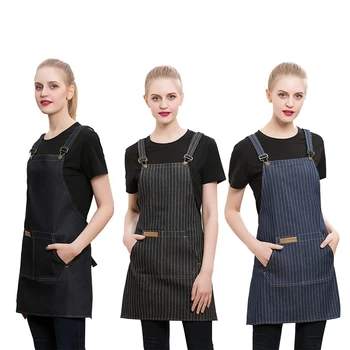 

Denim Cross Back Chef Bib Apron with Pockets for Men and Women Sleeveless Aprons