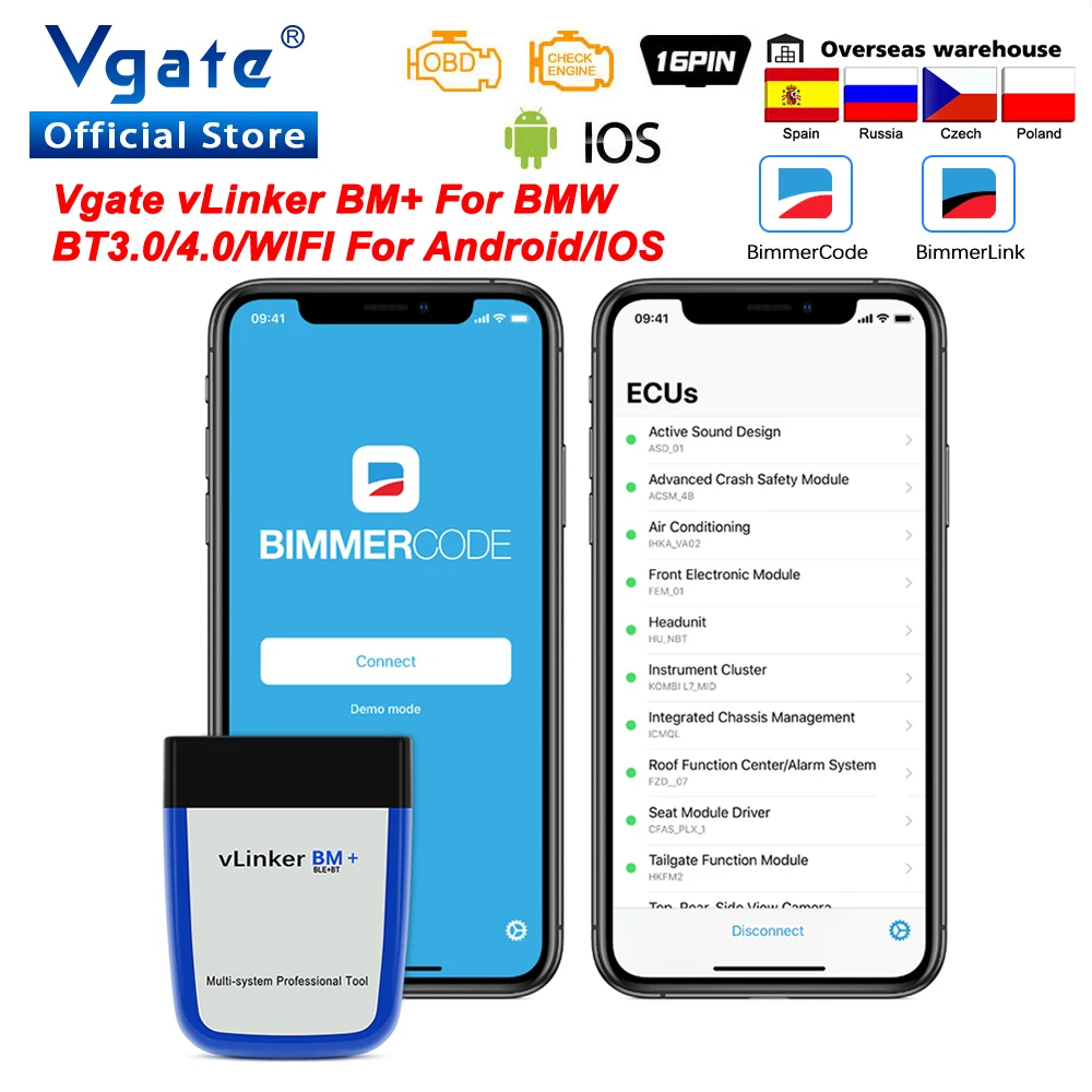 OBD2 Vgate vLinker BM + ELM327 для BMW сканер BT4.0-беспроводной Wi-Fi OBD 2 Автомобильный