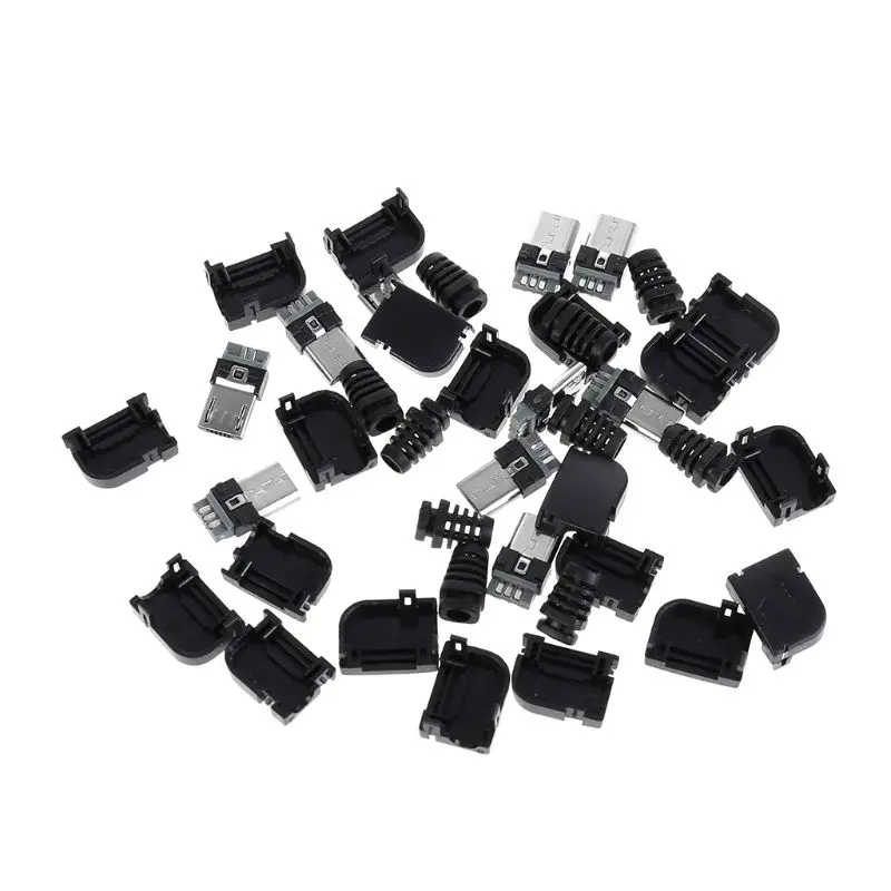 OOTDTY 10 комплектов 5 Pin Угловые Разъем Micro USB штекер комплект с черной крышкой припоя Джек G07