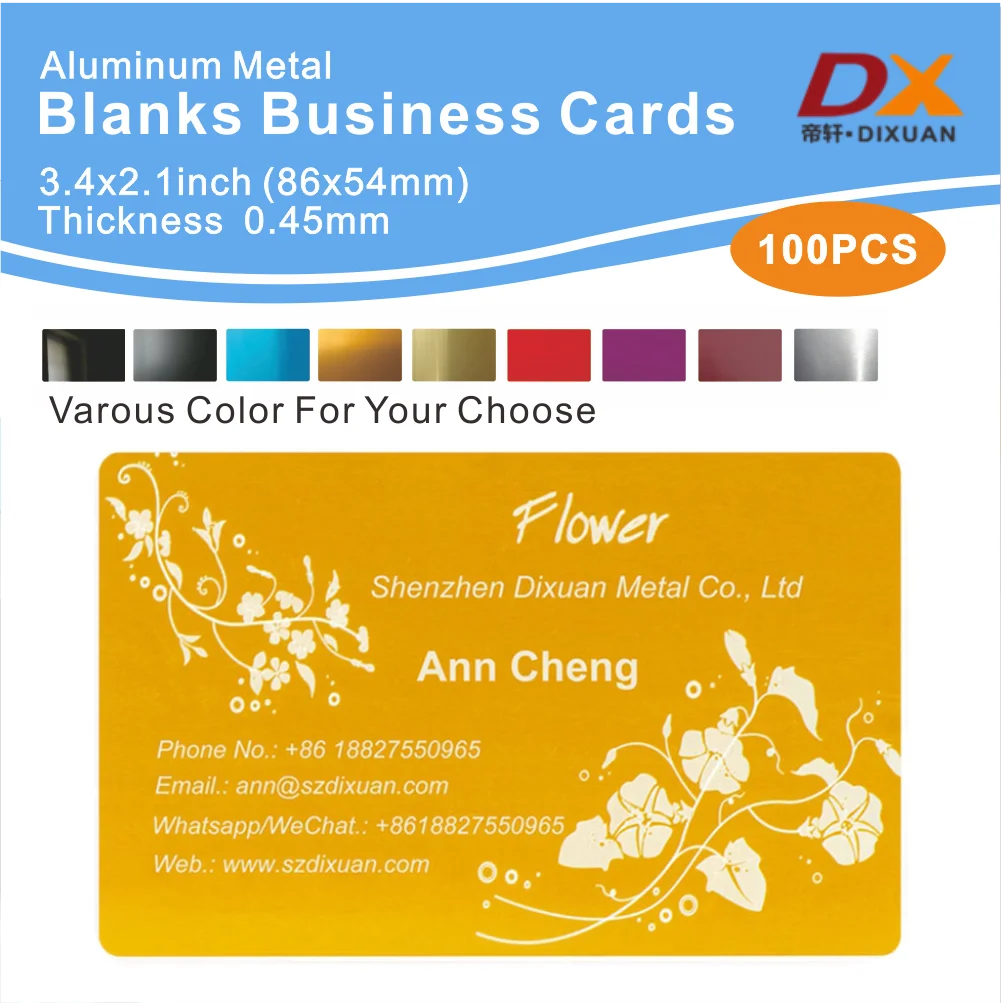 100pc laser engraved Metal Business Card Blank 3.4x2.1in Thicknes 0.45mm black e 