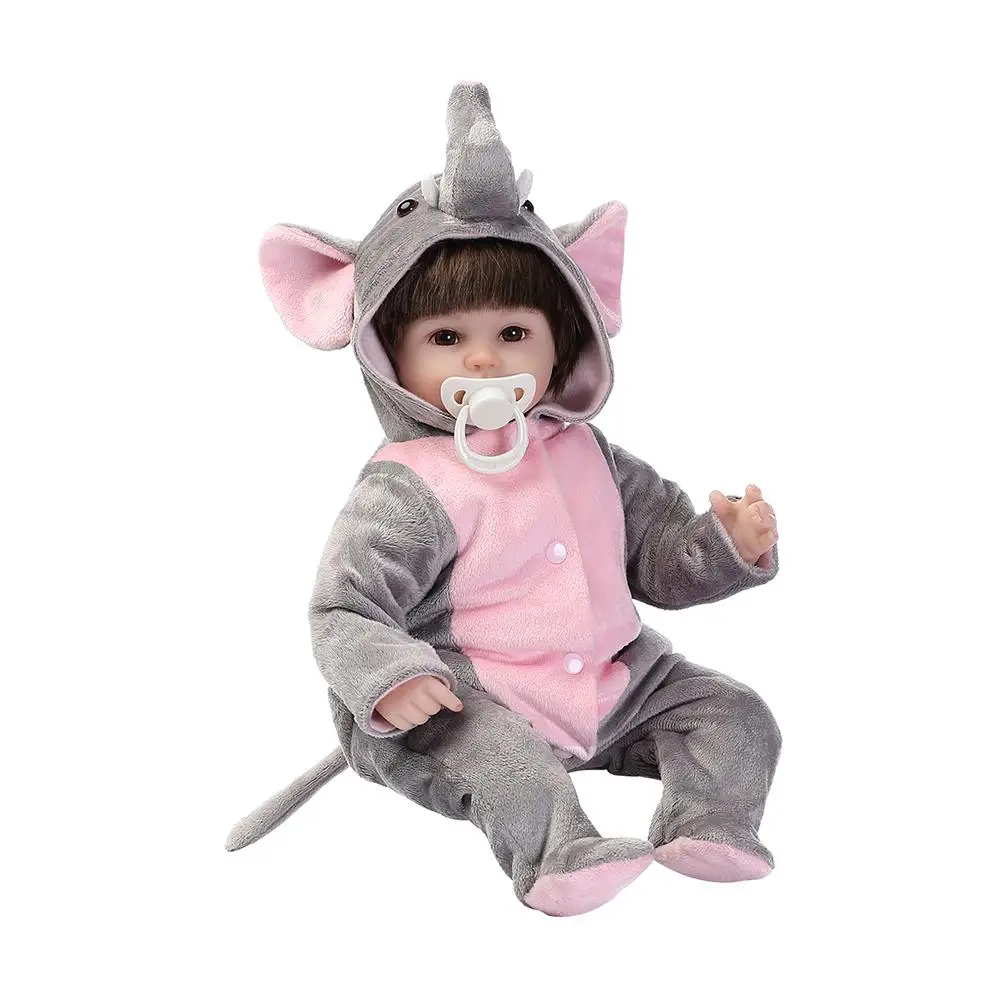 

Environmentally Friendly Lifelike Reborn Doll Baby Imitation Silicone Toy with Cartoon Elephant Clothes Good Birthday Gift