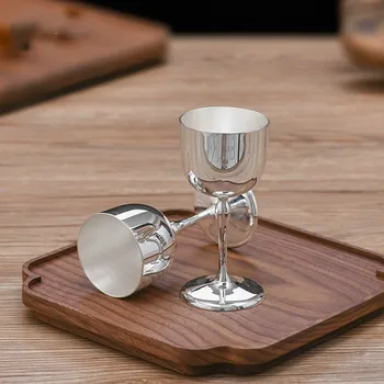 

Silver wine glass sterling silver 999 mirror 60ml goblet home liquor glass European court gift decoration