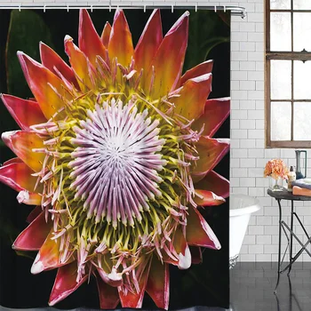 

Tropical Plant Flowers Bathroom Shower Curtains Bathroom Decor with Hooks Waterproof