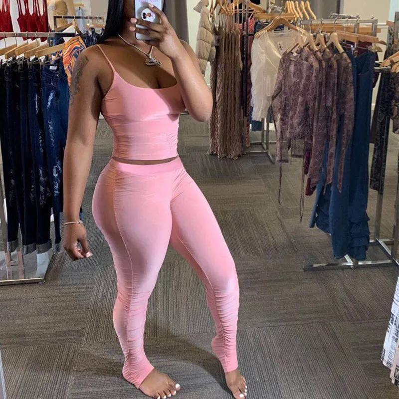 2 Piece Set Women Summer Clother Elastic Crop Top and Stacked Legging Pant Suit Sexy Club Outfits Two Piece Matching Sets 2 Piece Set Women Summer Clother Elastic Crop Top and Stacked Legging Pant Suit Sexy Club Outfits Two Piece Matching Sets