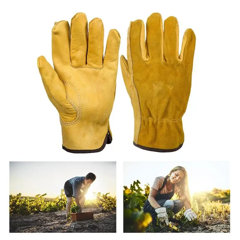 Новые модные перчатки для садоводства устойчивые к порезам мягкие безопасные рабочие варежки из коровьей кожи для выкопания посадки транспортировки садоводства