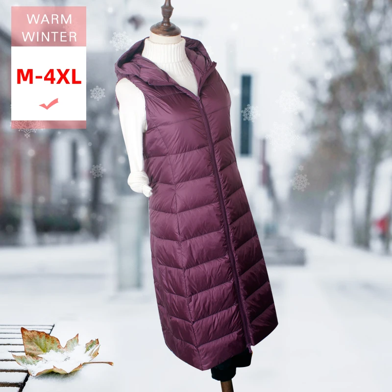 Fashion Women Xlong White Duck Down Vest Female Slim Thin Soft Casual