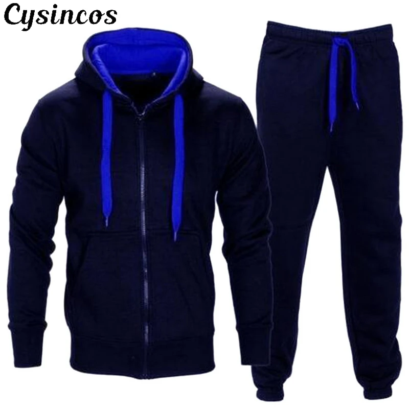 

CYSINCOS 2 Piece Men Set Autumn Zipper Hooded Jacket Sweatshirt Drawstring Pants Mens Sportwear Suits Casual Hoodies Tracksuits