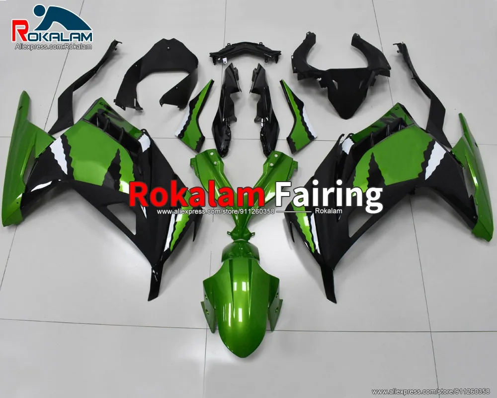 

Кузов на вторичном рынке для Kawasaki Ninja 300R EX300 2013 2014 2015 2016, зеленый, черный корпус из АБС-пластика для мотоцикла (литьё под давлением)