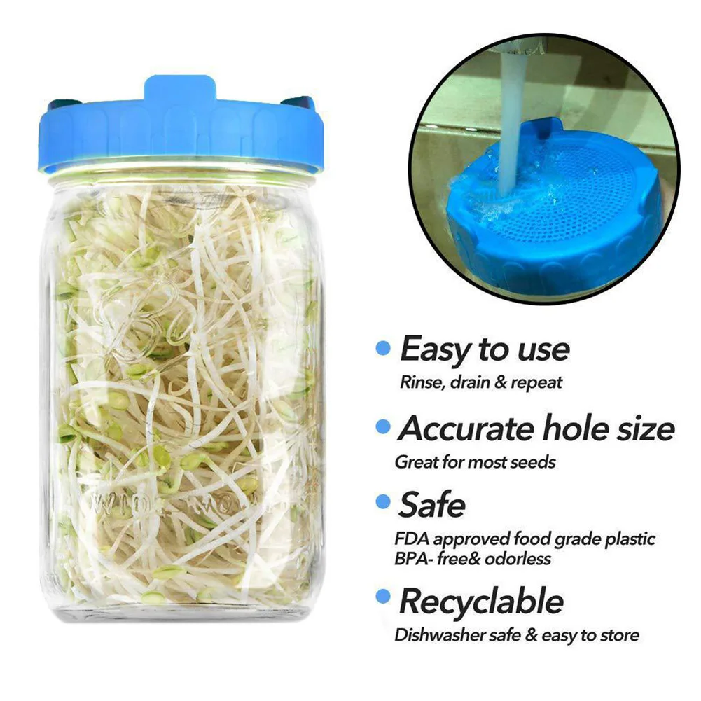 1PC Food Bottle Grade Mesh Sprout Cover Kit Seed Crop Germination Strainer Silicone Sealing Ring Lid Mason Jar Germination