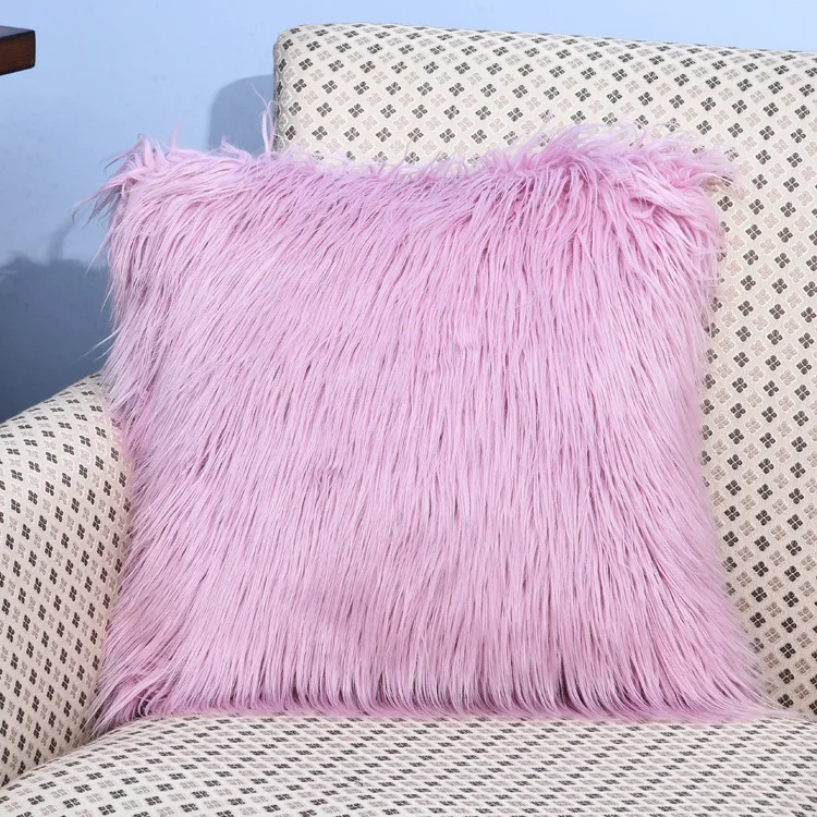 Light purple Nordic плюшевая подушка однотонная плюшевая подушка квадратный плюшевая пушистая фабричная Подушка домашний декор диван Мода подушка 45x45 см - Цвет: Light purple