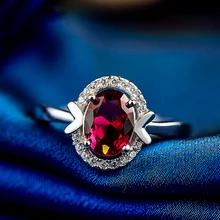 Винтажное женское маленькое овальное регулируемое кольцо Настоящее серебро 925 обручальные кольца для женщин рубиновое красное обручальное кольцо