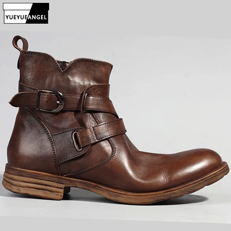 Genuine Cow Leather Boots Men 