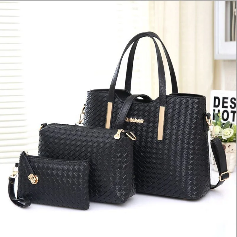

2019 New Style Woven Pattern WOMEN'S Bag Three-piece Set Different Size Bags Europe And America Freaky Bag Shoulder Diagonal