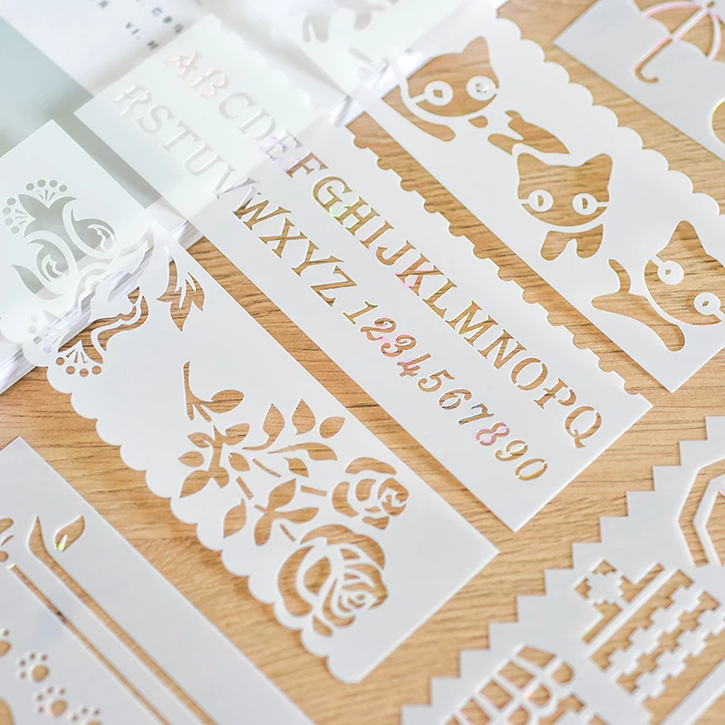 

8PCS Mini Stencils for Painting Diy Scrapbooking Set Children's Drawing Tools Gift 18.3*5.5 cm