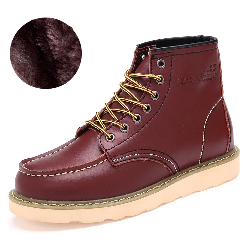 Wine red and velvet Мужские ботинки martin в британском стиле; сезон осень-зима; мужские ботинки; инструменты для военных; высокие мужские кожаные уличные ботинки-дезерты - Цвет: Wine red and velvet