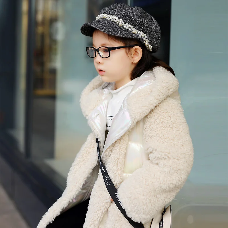 От 3 до 16 лет, Детское пальто с искусственным мехом больших размеров утепленное пальто-парка из овечьего меха для девочек modis, детские куртки оверсайз, Y2426