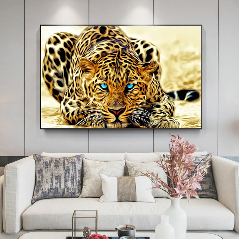 

Golden Cheetah Posters and Prints Modern Animals Decorative Wall Pictures Leopard Canvas Paintings for Living Room Cuadros Decor