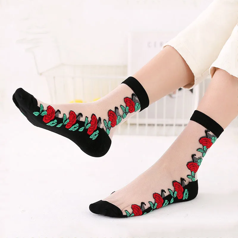 

Woman Embroidered Short Ankle Lace Socks
