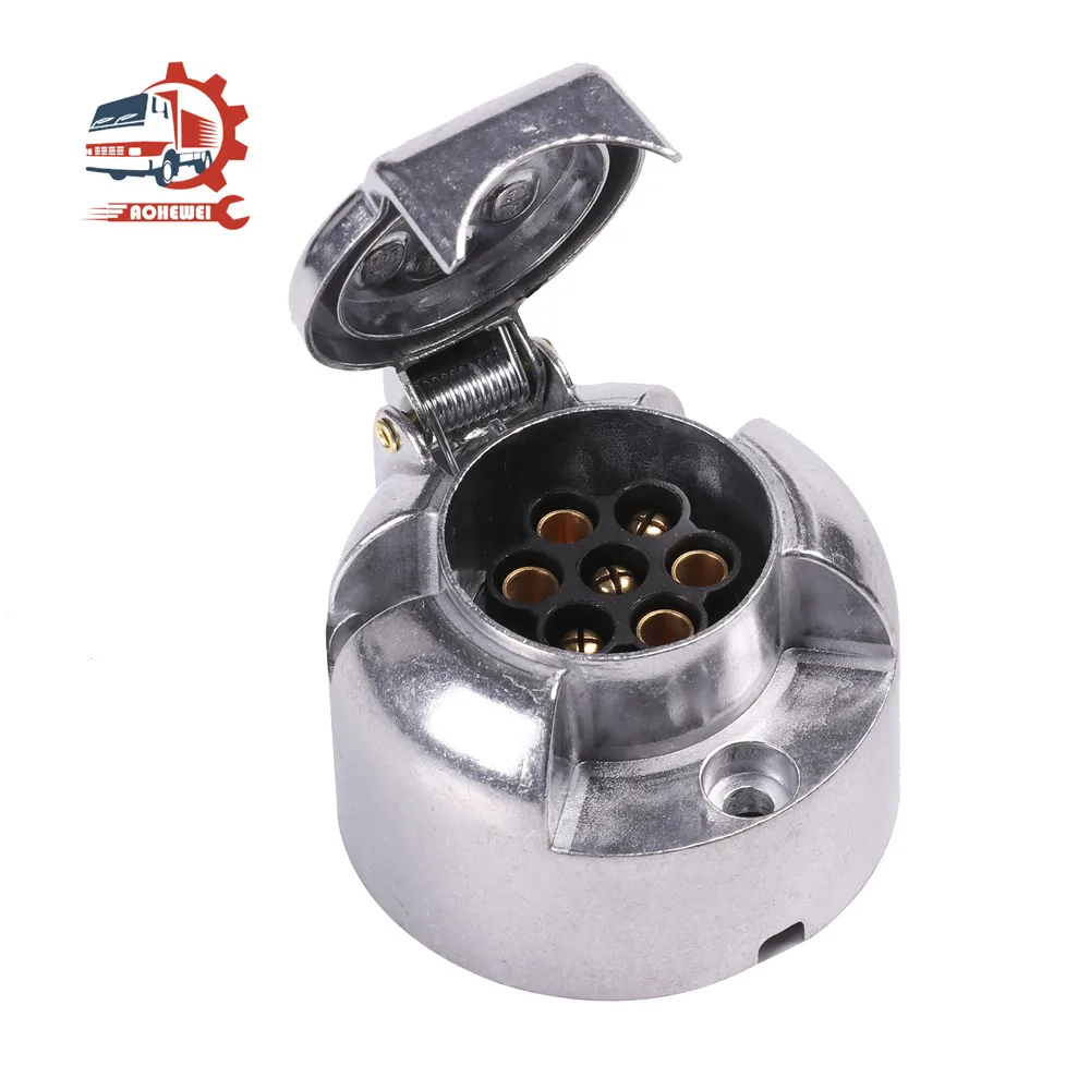 Towing Adapter AOHEWEI 7 Pin Towbar Trailer Socket Metal Aluminium Alloy Towing 12V Round Adapter Car Lights Connectors for Boats Truck Caravan
