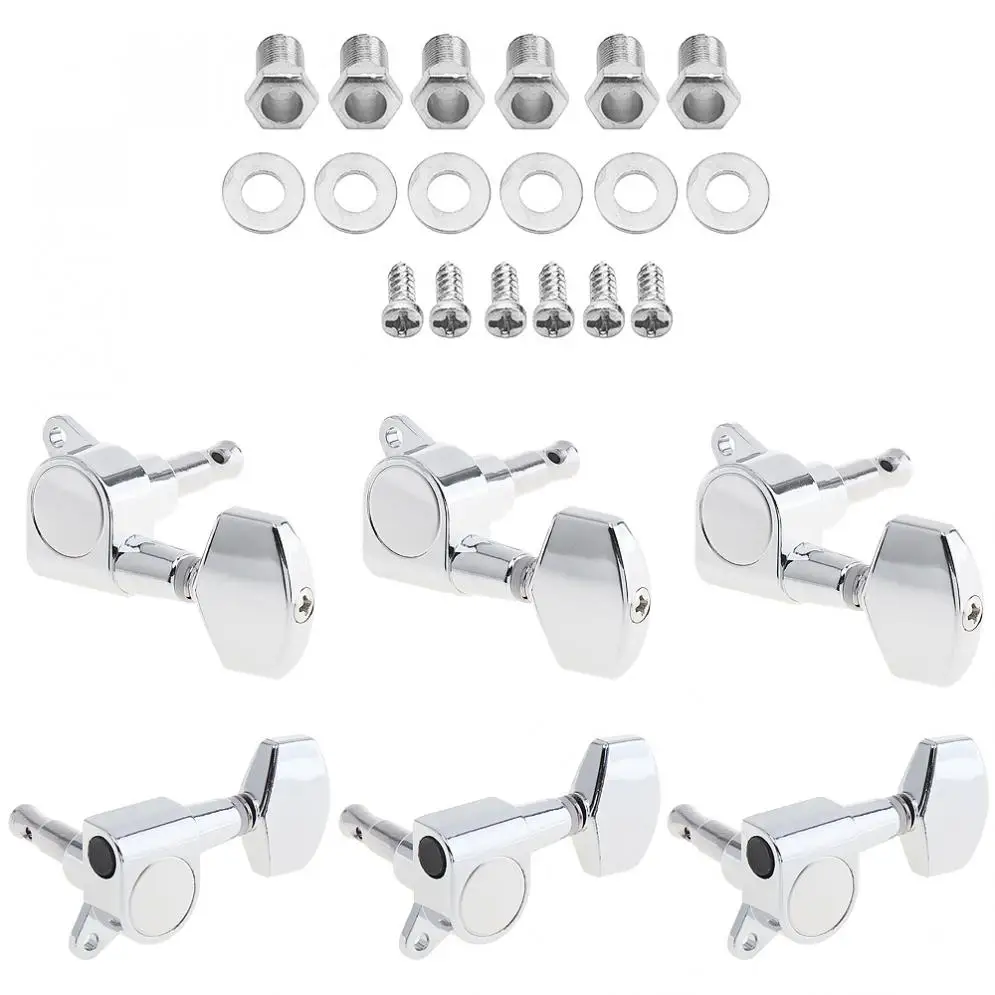 

Guitar Tuning Pegs 6pcs Silver Guitar Tuning Pegs Tuner 3R+3L All Closed Machine Head for 40 / 41 Inch Acoustic Folk Guitar