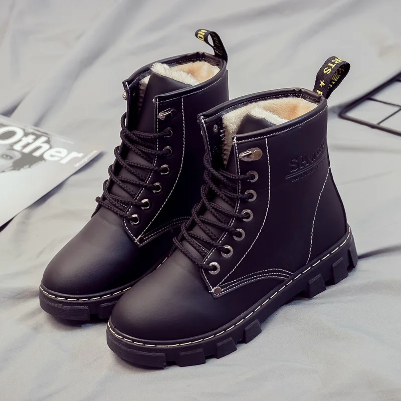 

2019 Autumn And Winter New Style Martin Boots Women's Hight-top Versatile Korean-style plus Velvet Warm Low-Top round-Toe Lace-u