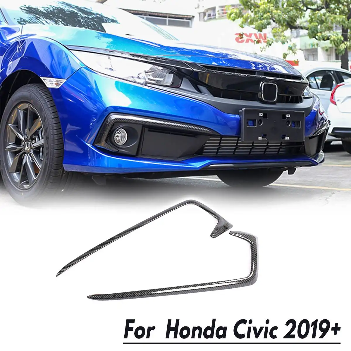 

2Pcs For Honda For Civic 2019+ Carbon Fiber Style Front Fog light Front bumper daytime running light Eyebrow Cover Trim