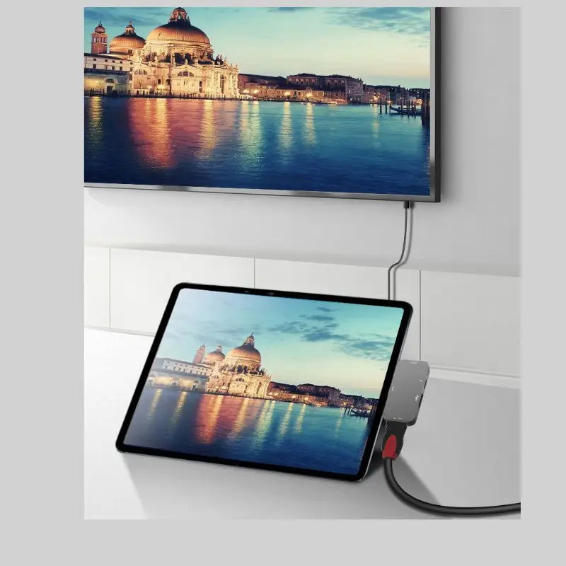 USB концентратор переходник разветвитель с TYPE C зарядка PD 4K HDMI USB 3,0 3,5 мм наушники