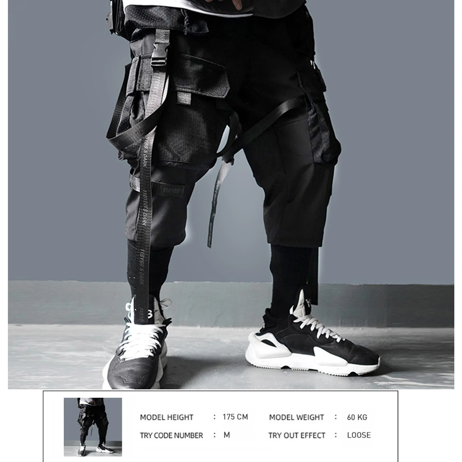 Ribbons Multi Pockets Cargo Pants Harajuku Casual Track Trouser Streetwear Techwear Pants Joggers Cyberpunk Men's clothes 4