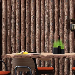 3D Imitation Wood Wallpaper Bark Trunk Log Tree Pattern Wall Sticker Cafe Bar Restaurant Background Wallpaper