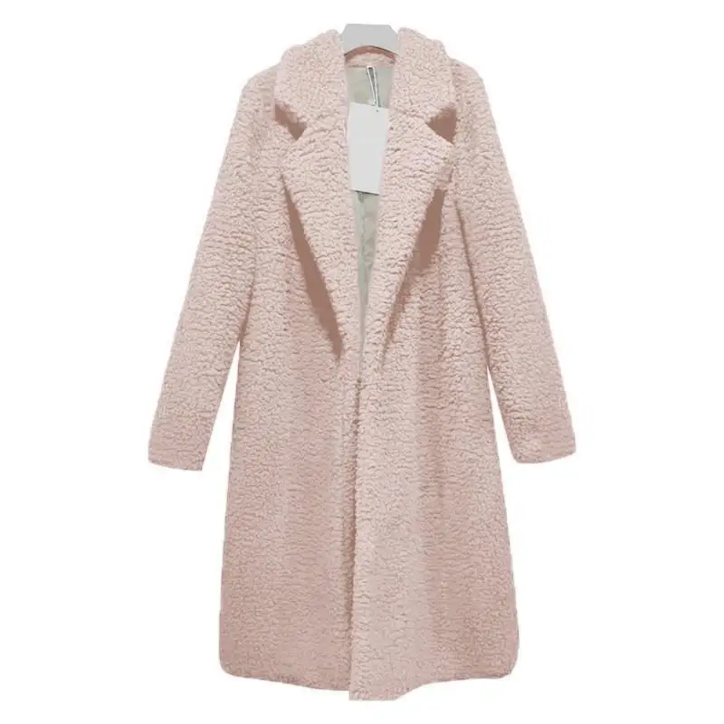Открытый стежок зимнее пальто из искусственного меха для женщин Сплошной размера плюс меховой жакет женский длинный рукав розовый свободный плюшевый пальто
