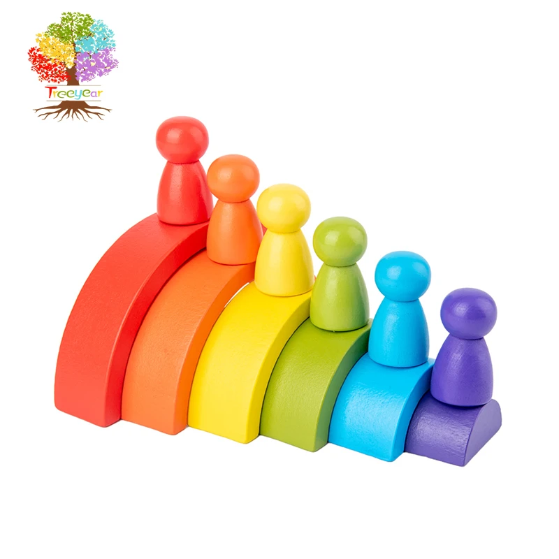 

Treeyear Montessori Toddler Wooden Toys Wooden Rainbow Stacker Large Nesting Puzzle Blocks Educational Toys for Kids Baby